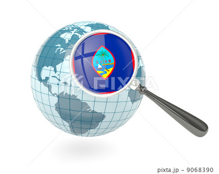 Magnified flag of guam with blue globe Magnified flag of guam with blue globe 9068390
