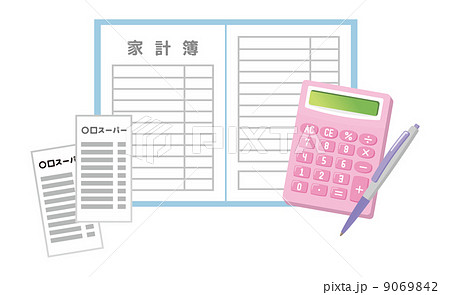 家計簿 領収書 計算機のイラスト素材