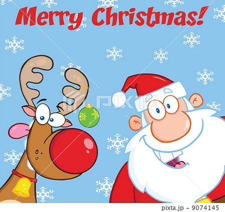 Merry Christmas Greeting With Reindeer And Santa Claus Merry Christmas Greeting With Reindeer And Santa Claus 9074145