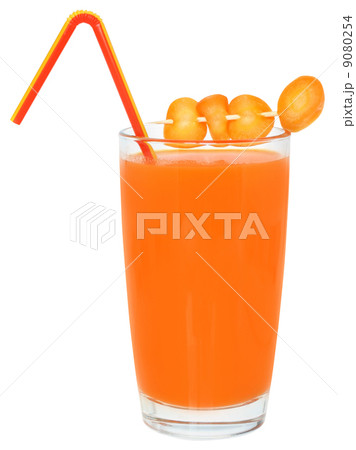 Glass of carrot juice decorated sliced carrots. 9080254