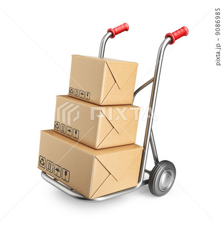 Hand truck with cardboard boxes. 3D Icon isolated on white backg 9086985