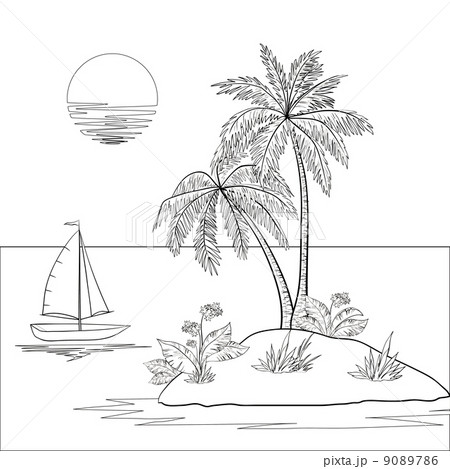 Island with palm and ship 9089786