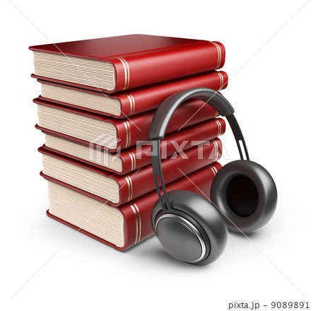 Books with audio headphones. 3D Icon isolated on white backgroun 9089891