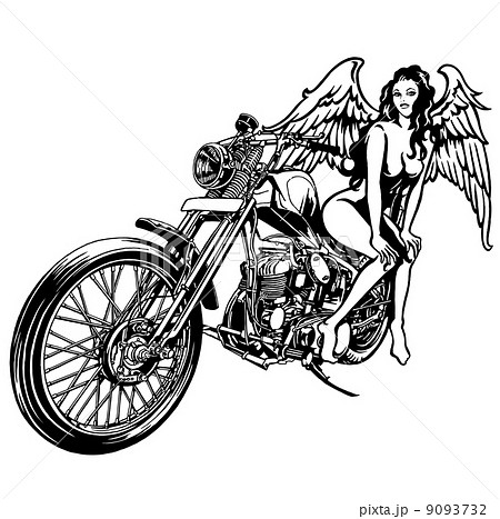 女性とバイクのイラスト素材