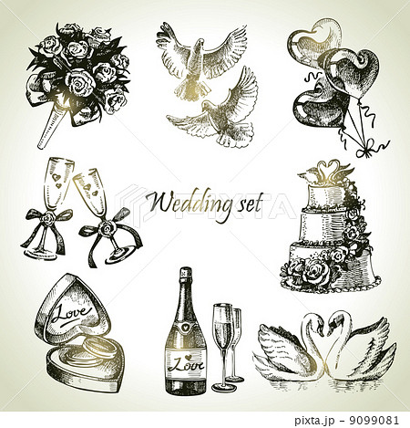 Wedding set. Hand drawn illustration Wedding set. Hand drawn illustration 9099081