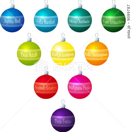 A vector illustration of Christmas baubles with "Merry Christmas 9099787