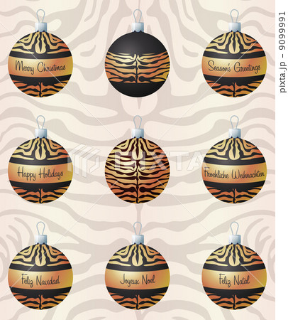 Tiger inspired Christmas baubles in vector format. 9099991