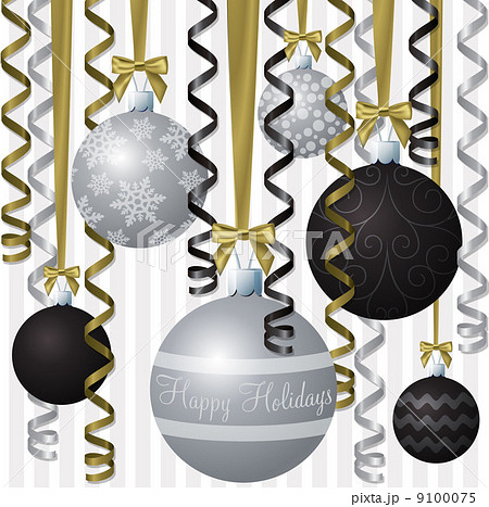 Silver and black ribbon and bauble inspired "Happy Holidays" car 9100075