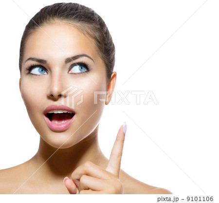 Beauty Portrait. Beautiful Spa Girl showing Finger Up 9101106