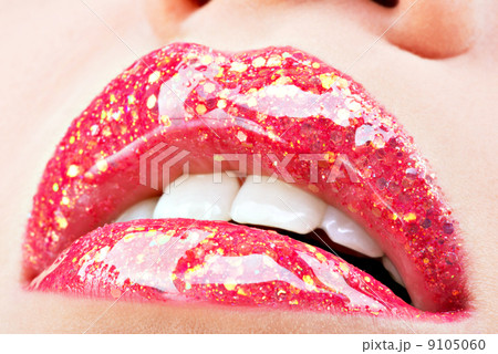 beautiful female lips with shiny red gloss lipstick 9105060