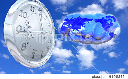 11時59分に腰掛けるロボット／世界地図とクラウド 9106855