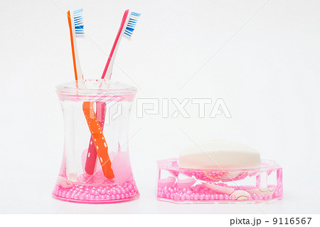 toothbrushes and soap close up 9116567