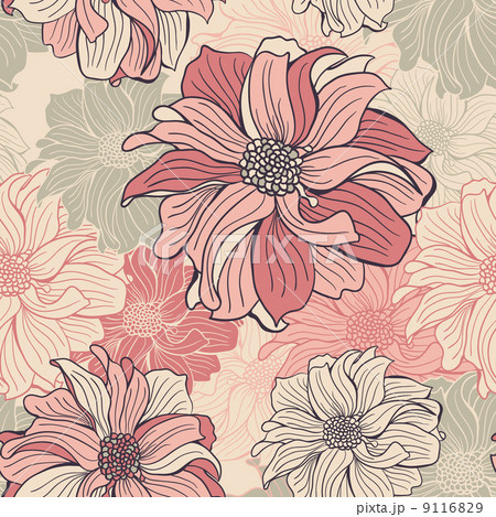 Hand-drawn flowers of dahlia Hand-drawn flowers of dahlia 9116829
