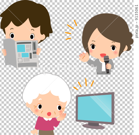 Citizens watching newspapers and television 9135061