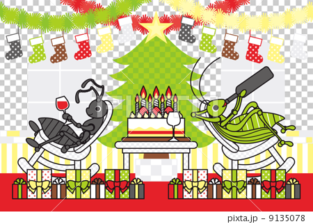 クリスマスカード用イラスト アリとキリギリスのchristmas のイラスト素材