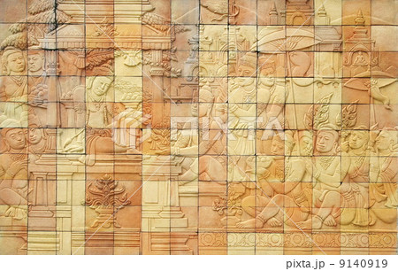Thailand art stone wall in temple, Thailand temple 9140919