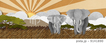 Elephant made from recycled paper background Elephant made from recycled paper background 9141890