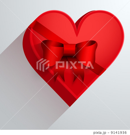 Gift box with red ribbon in the form of heart. 9141936