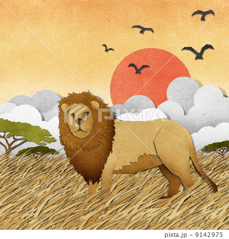 Lion made from recycled paper background Lion made from recycled paper background 9142975
