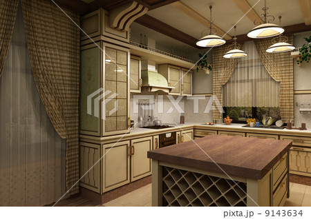 Сuisine interior in vintage style 3-D Сuisine interior in vintage style 3-D 9143634