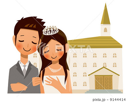 結婚式場と新郎新婦 9144414