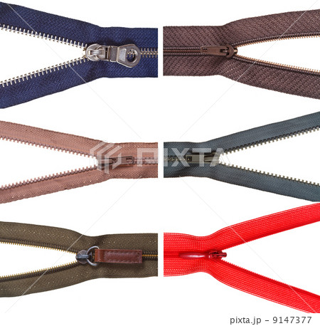 set of zip fasteners close up 9147377
