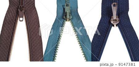 set of open zip fasteners close up 9147381