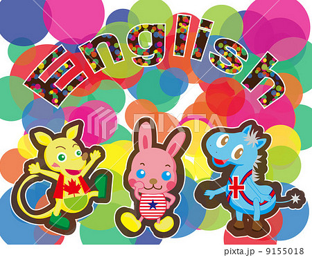 英語圏の国旗の入った動物キャラのイラスト素材