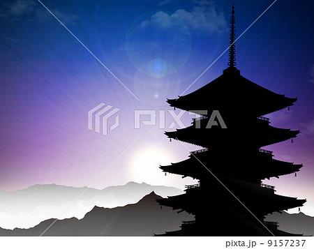 初日の出 五重塔 のイラスト素材