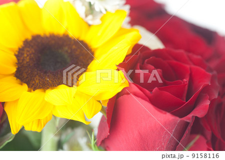 bouquet of red roses and sunflower in a vase 9158116