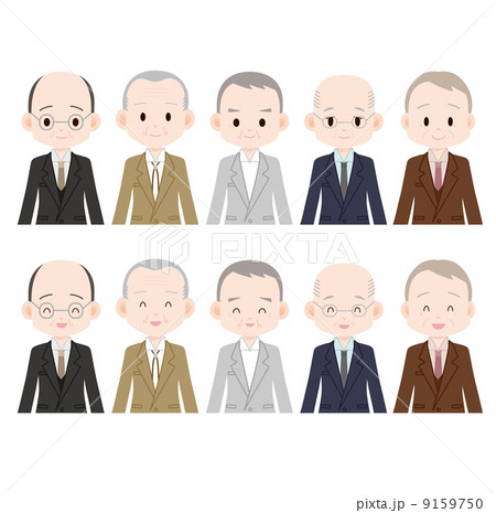 スーツを着た白髪の男性 ５人 真顔と笑顔のイラスト素材