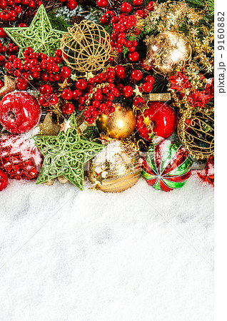 Colorful christmas decorations in red, gold, green 9160882