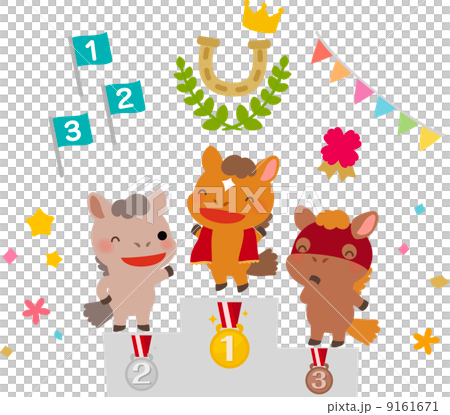 かわいい競馬の表彰式のイラスト素材