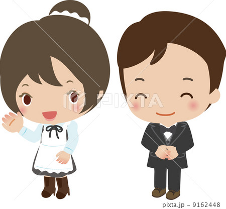 若いメイドの女性と執事の男性 9162448