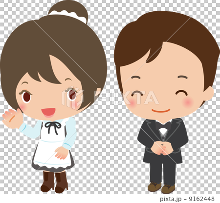 若いメイドの女性と執事の男性 9162448