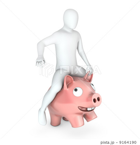 Abstract white man holds rides on piggy bank 9164190