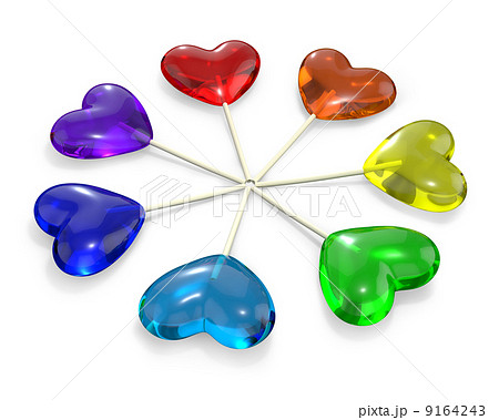 Seven heart shaped lollipops colored as rainbow Seven heart shaped lollipops colored as rainbow 9164243