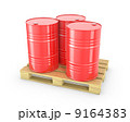 Three red barrels on a pallet 9164383