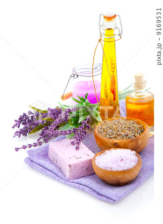 Lavender, bath salt, oil, isolated on white background 9169531