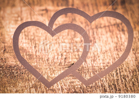 Twin Paper Heart on Wood . Valentines day card Twin Paper Heart on Wood . Valentines day card 9180380