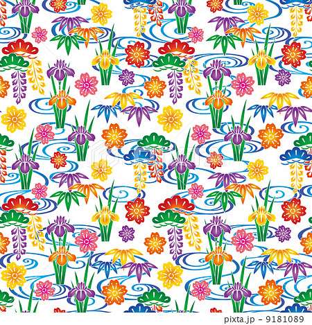 千代紙　白地に和波と和花 9181089