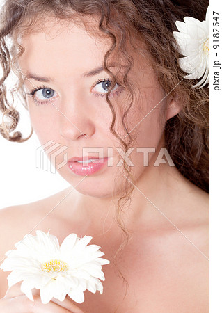 young pretty woman with flower young pretty woman with flower 9182647