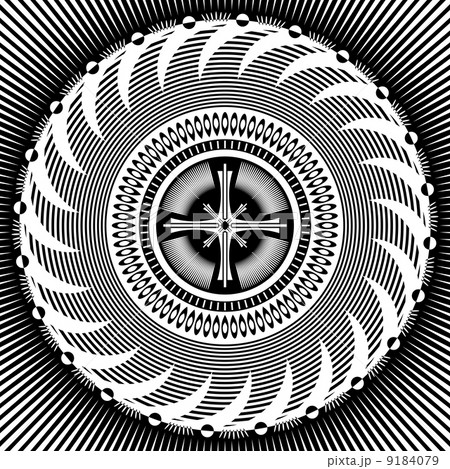 Cross in decorative pattern. 9184079