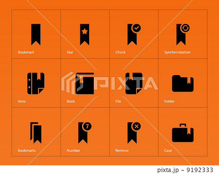 Bookmark, favorite icons on orange background. Bookmark, favorite icons on orange background. 9192333