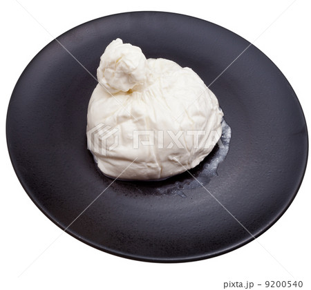 fresh italian cheese burrata on black ceramic plate 9200540