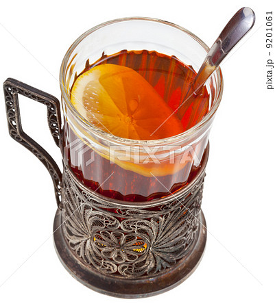 tea with lemon in vintage glass with spoon tea with lemon in vintage glass with spoon 9201061