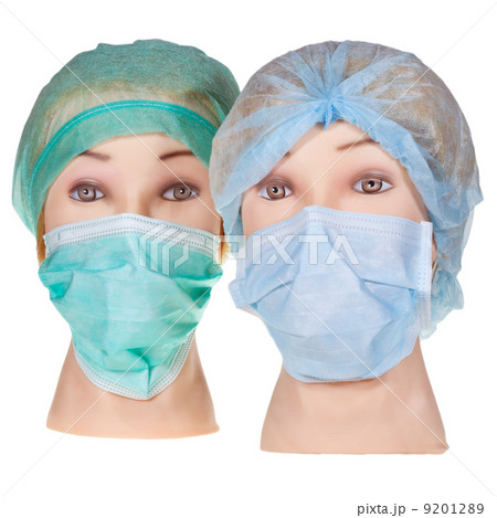 dummy doctor heads wearing textile surgical cap and mask dummy doctor heads wearing textile surgical cap and mask 9201289