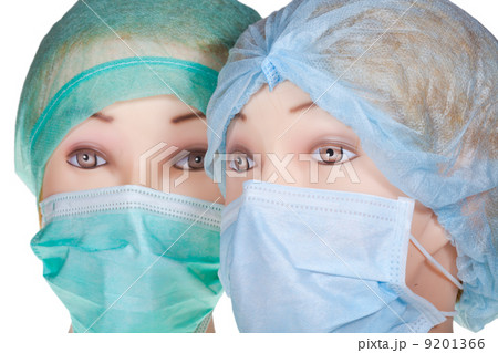 dummy doctor heads wearing textile surgical cap and mask dummy doctor heads wearing textile surgical cap and mask 9201366