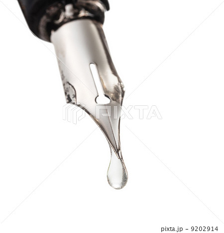 transparent water drop dripping from nib of pen 9202914