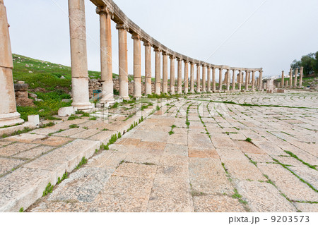 colonnade on the roman oval forum in antique town Jerash colonnade on the roman oval forum in antique town Jerash 9203573